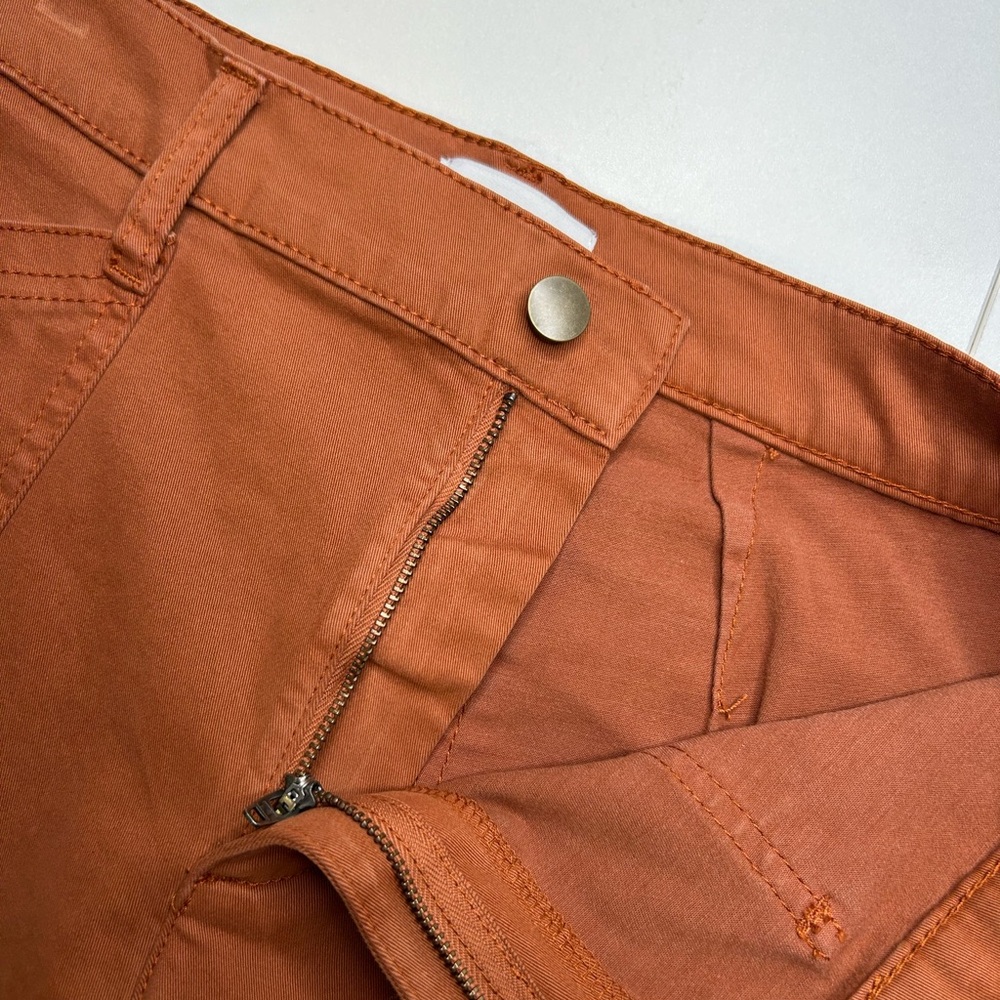 Evereve Pants Womens Size 28 Khaki Rust Crop Wide Leg Flared Stretch 30x26.5 - Picture 6 of 14